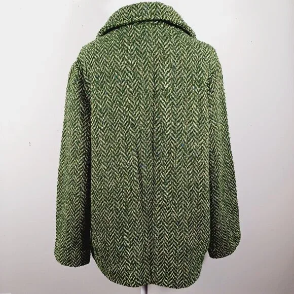 Boyne Valley Weavers Ireland, Dbl. Breasted Green/Cream Herringbone Tweed Jacket - Picture 4 of 16